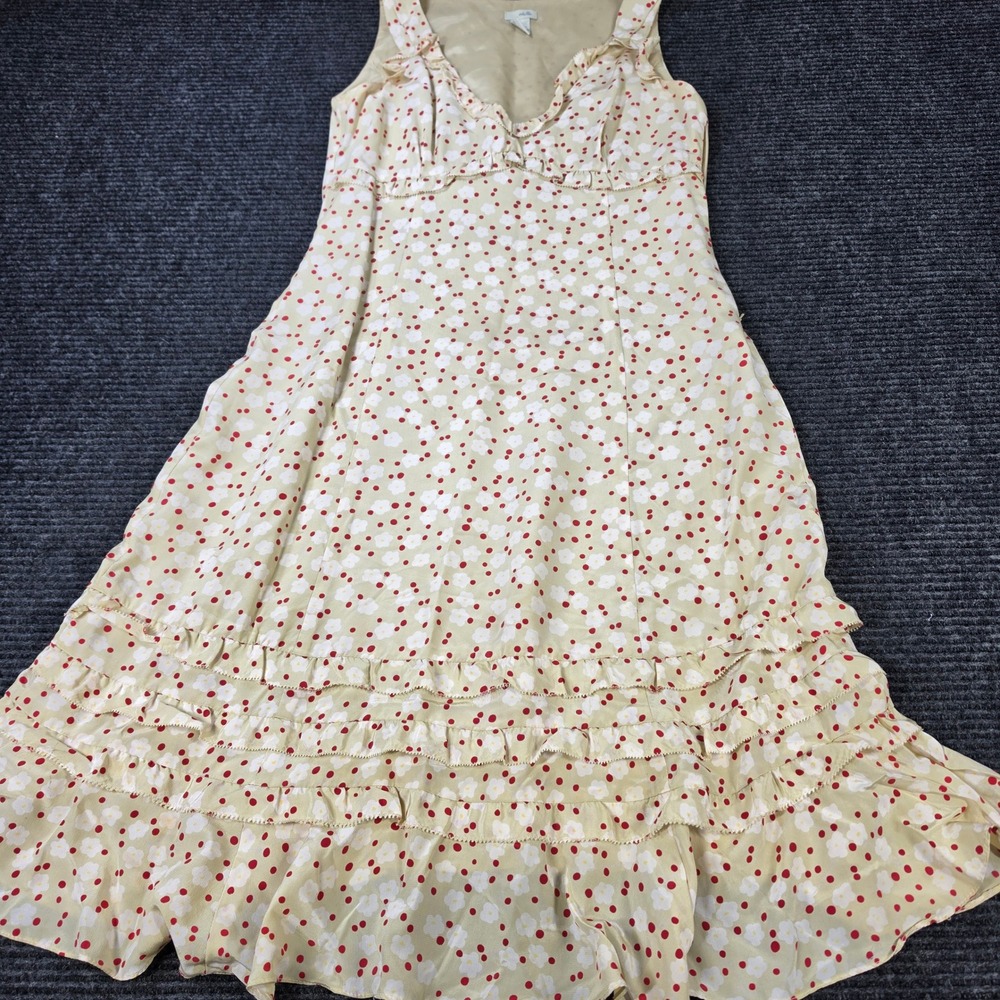 Anthropologie Odille Midi Dress Womens 2 Cream Red Silk Floral Polka Dot Ruffle